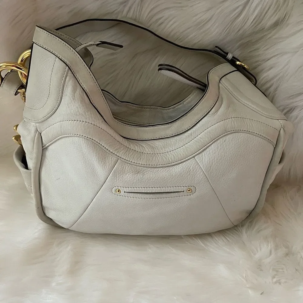 B Makowsky Hobo leather sand white slouch shoulder bag with gold tone ha…